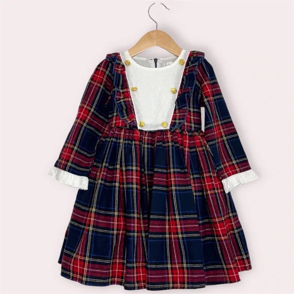 NWT Trish Scully tartan plaid Lola dress long‎ sleeve blue and red holiday 4 yrs
